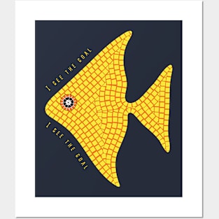 Yellow mosaic angelfish fish Posters and Art